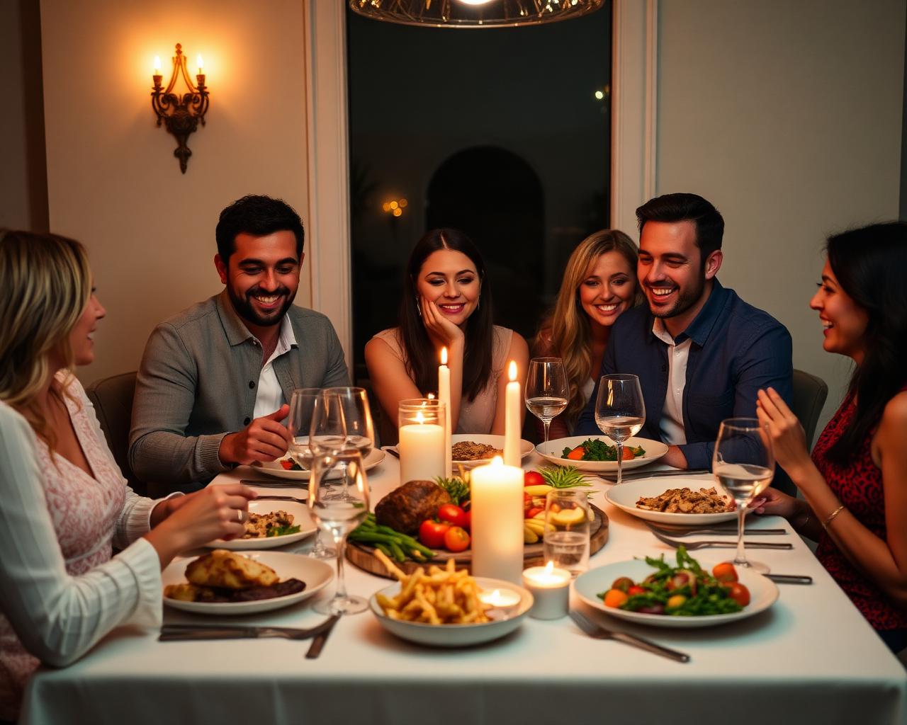 Família reunida em jantar elegante