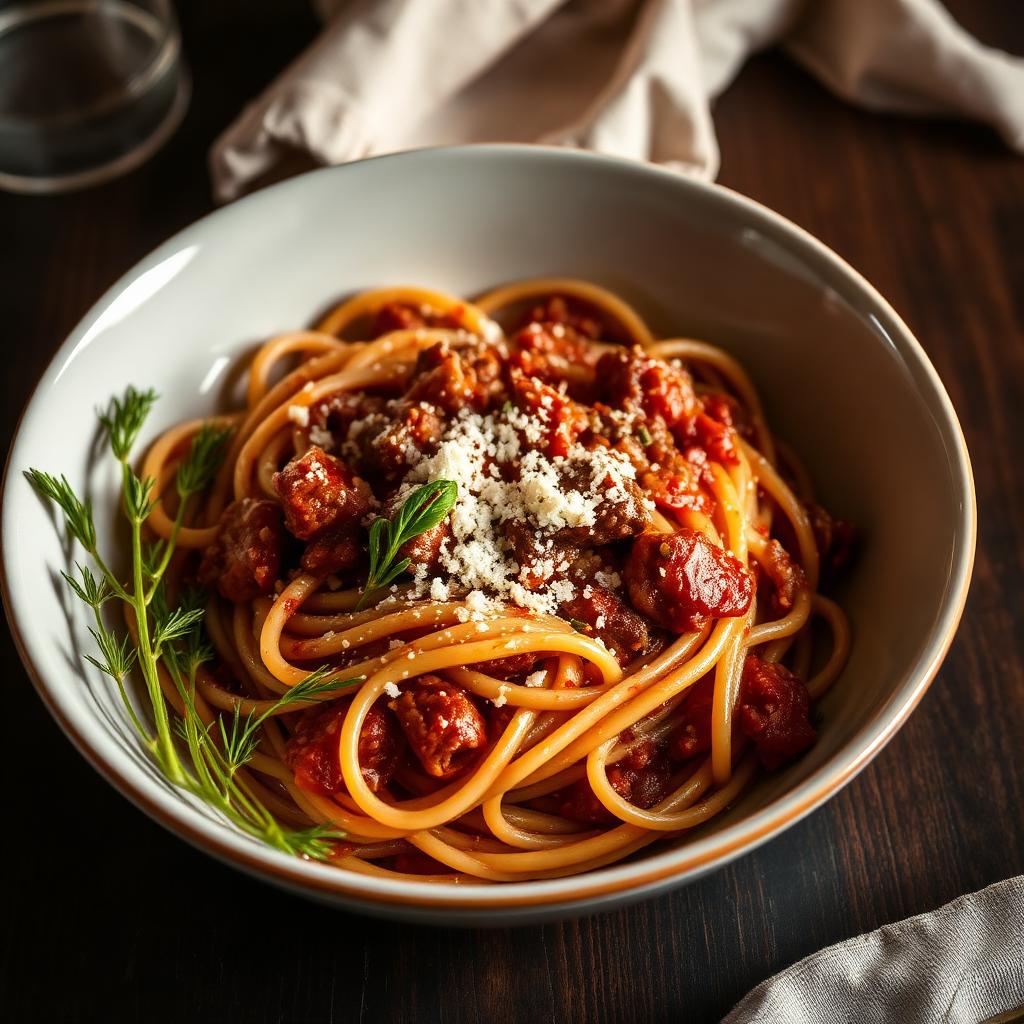 Macarronada com ragu de fraldinha